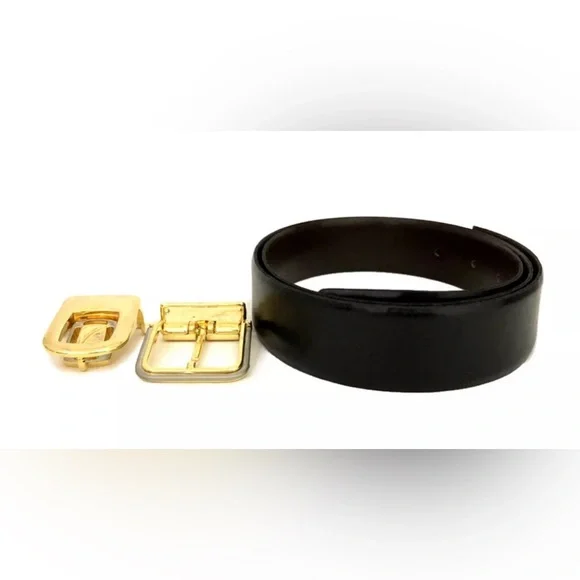 Christian Dior Black Leather 90cm Mens Belt w/Replacement buckle